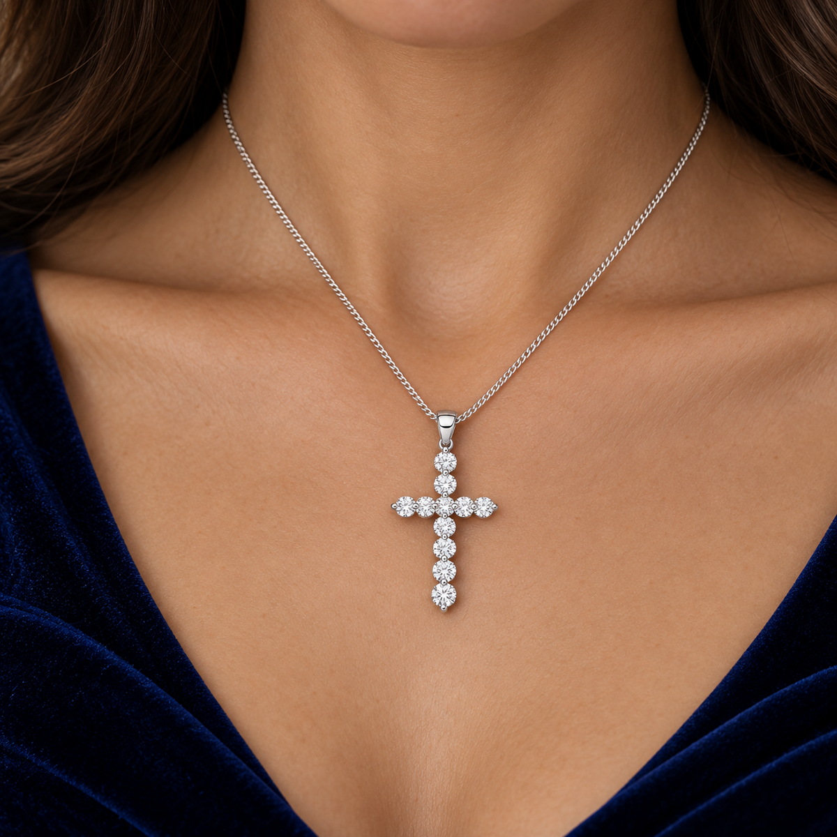 Genuine Diamond Cross Pendant 18ct White Gold 18" 45cm 0.70ctw Premium Diamonds