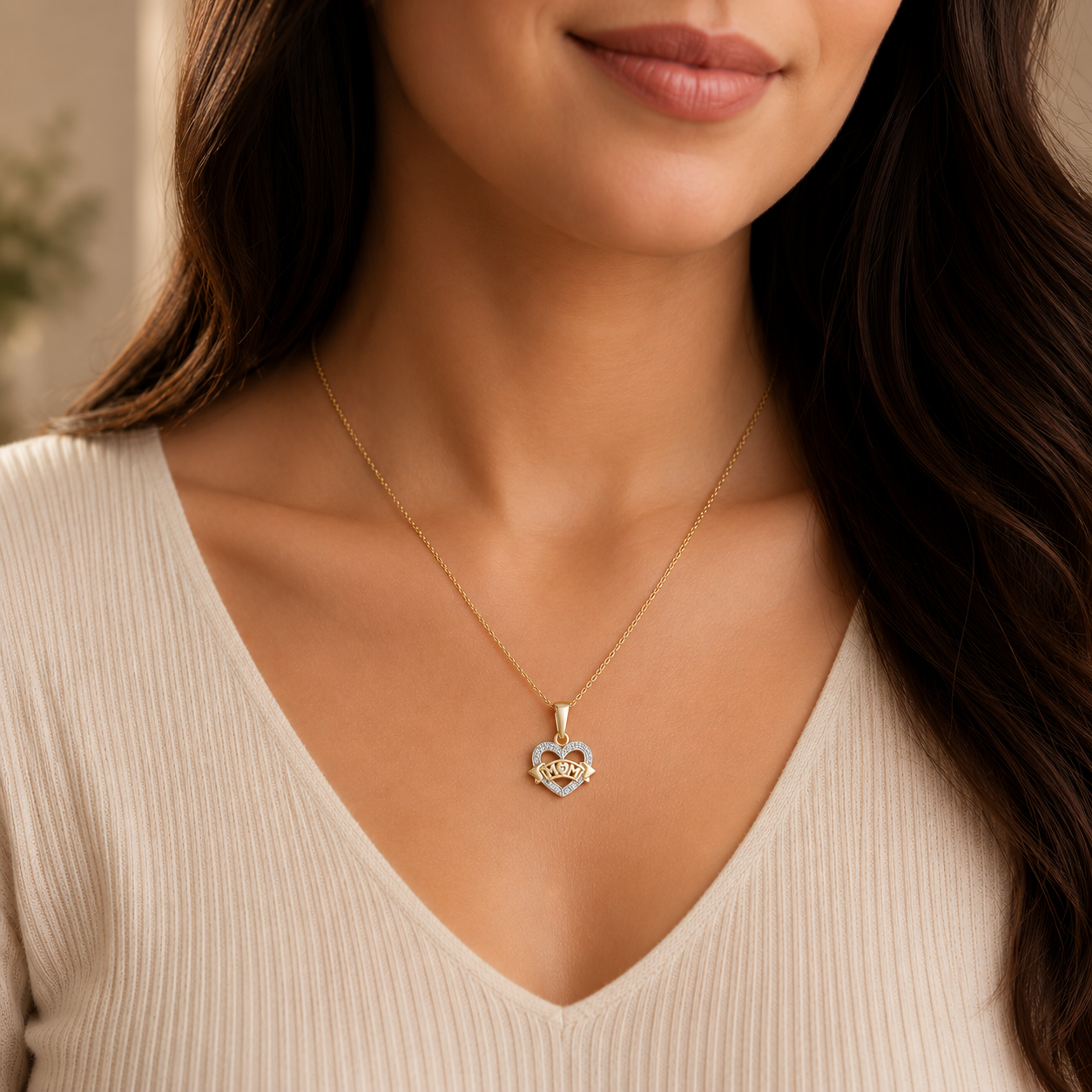 Natural Diamond MUM Heart Pendant 9ct Gold 18" Chain Hallmark British Made