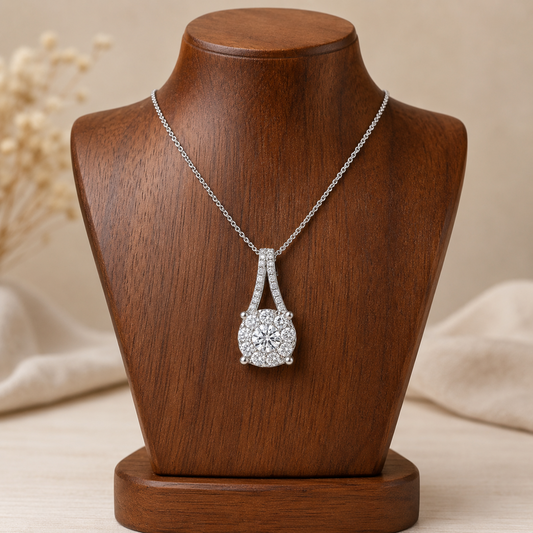 Natural Diamond Cluster Pendant 18ct White Gold 18" Chain Hallmark British Made
