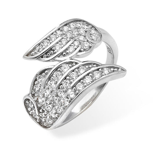 Silver Angel Wing Ring 925 Hallmarked Rhodium Finish Size J - R British Made