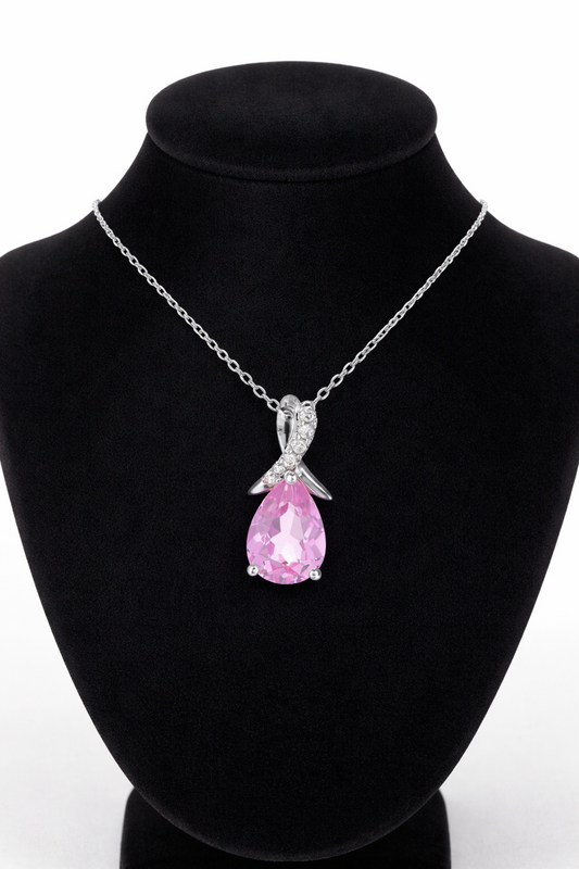 9ct White Gold Pink Sapphire Pendant With Diamond Kiss 18" 46cm Length Chain