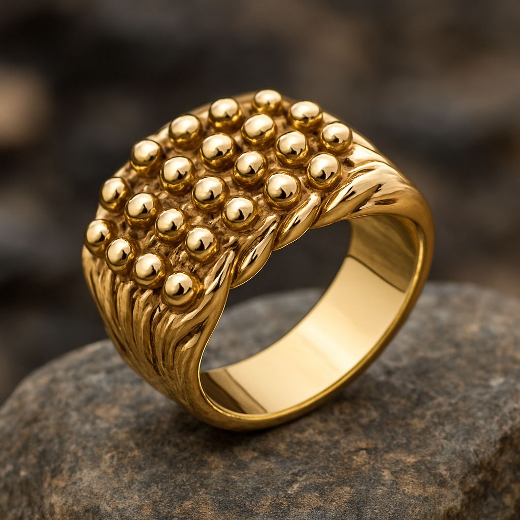 Men's Five Row Keeper Ring 18ct Yellow Gold on Solid Sterling Silver Size R-Z+3