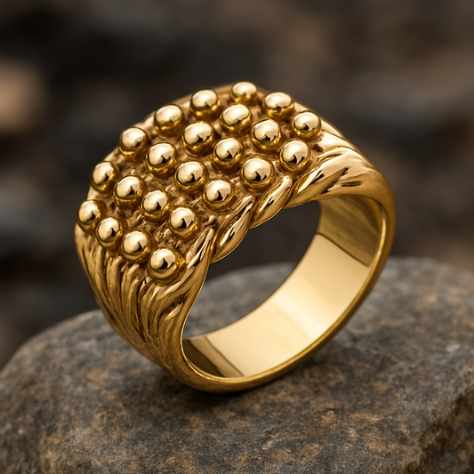 Men's Five Row Keeper Ring 18ct Yellow Gold on Solid Sterling Silver Size R-Z+3