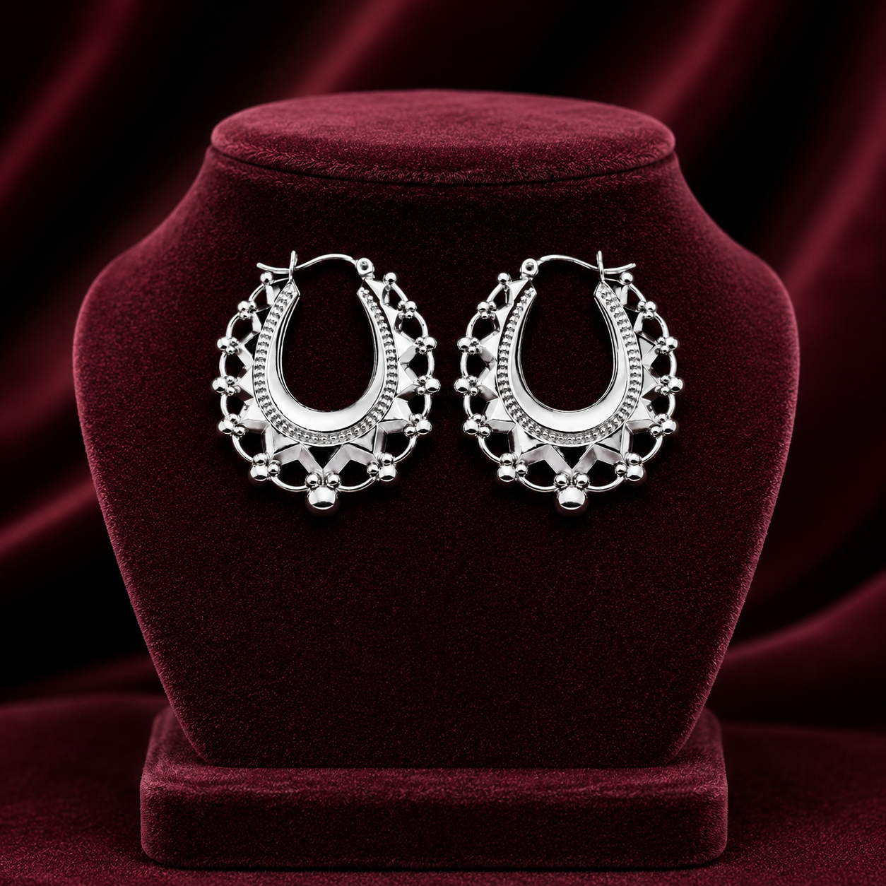 Sterling Silver Oval Creole Hoop Earrings 37mm 925 Hallmark