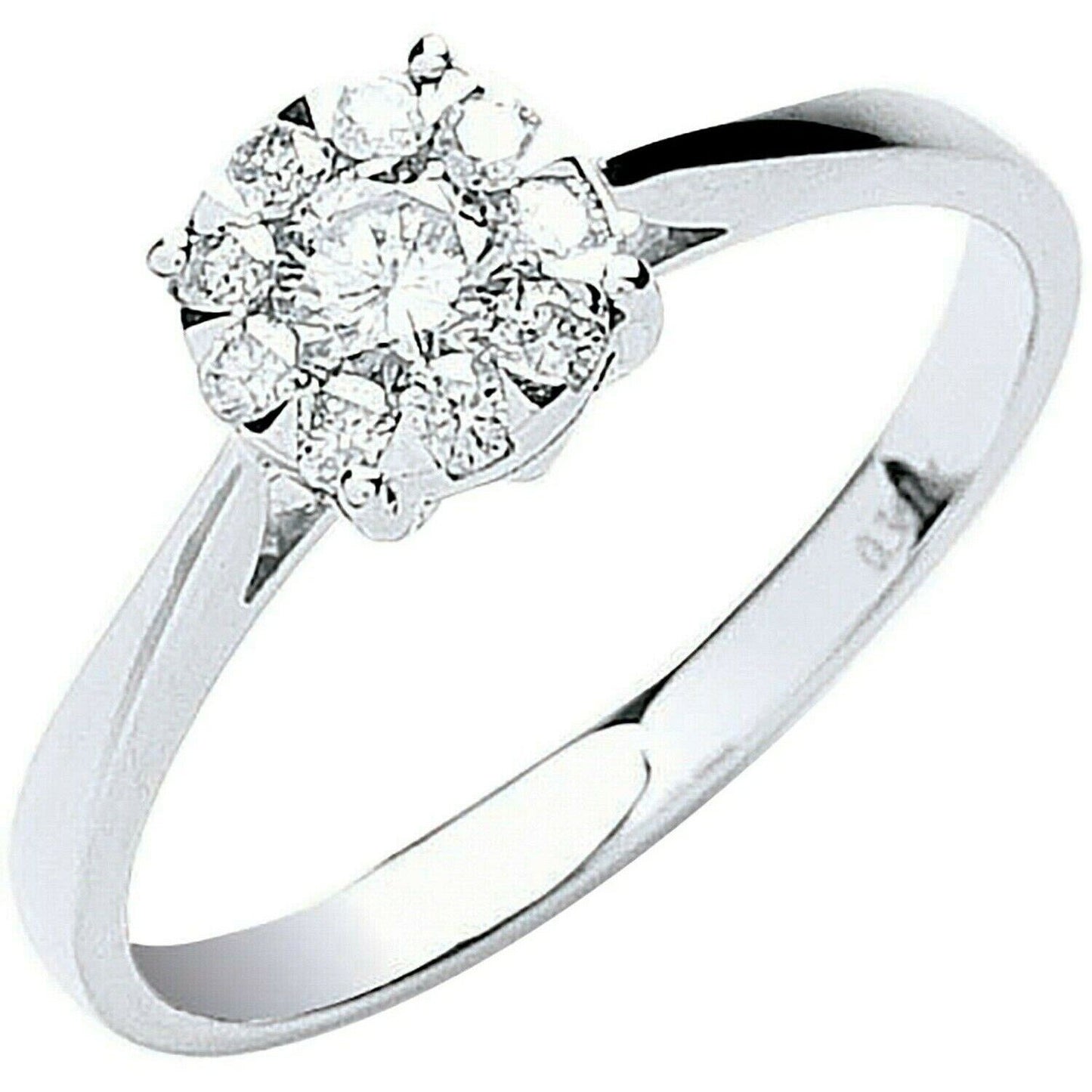 Real Diamond Solitaire Cluster Ring 18ct White Gold 0.33 Carat Weight of Diamond