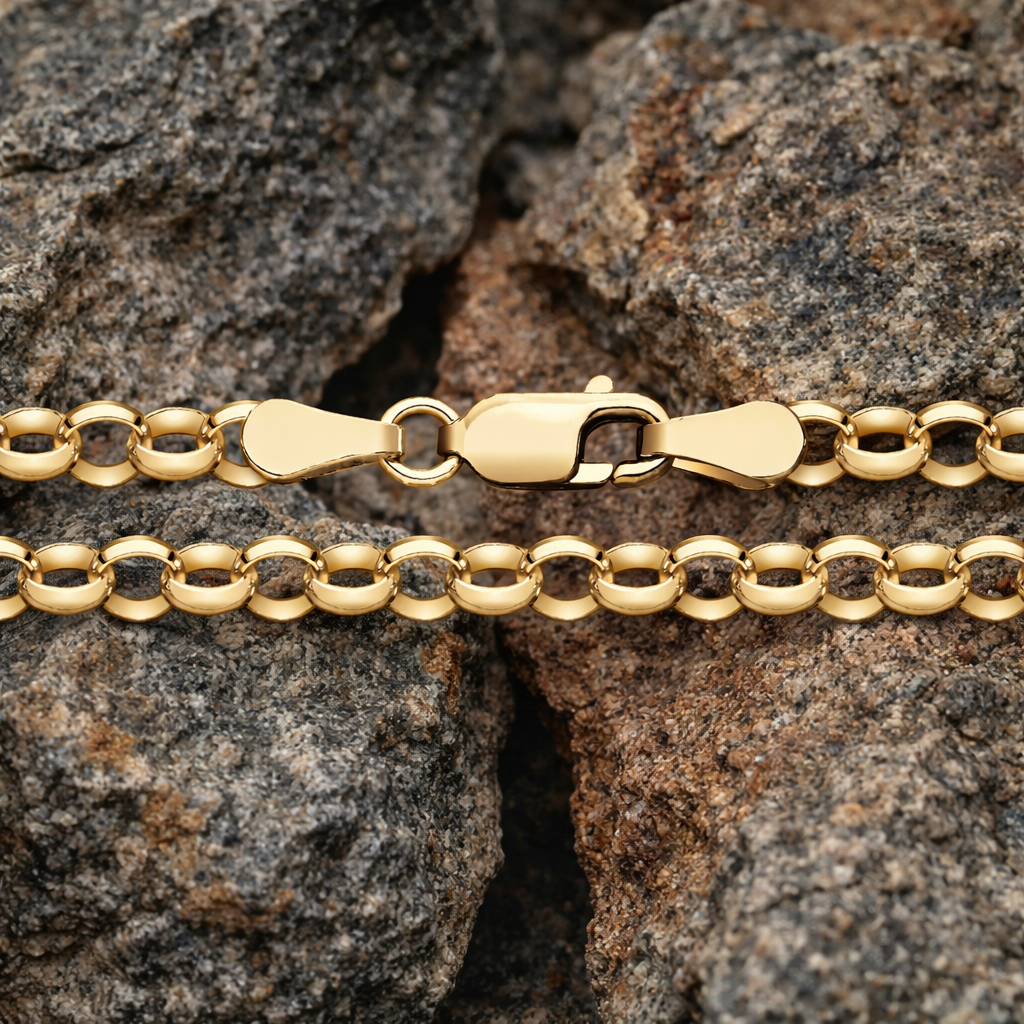 18ct Gold Round Belcher Chain on Solid Silver 22" Hallmarked 4mm Wide