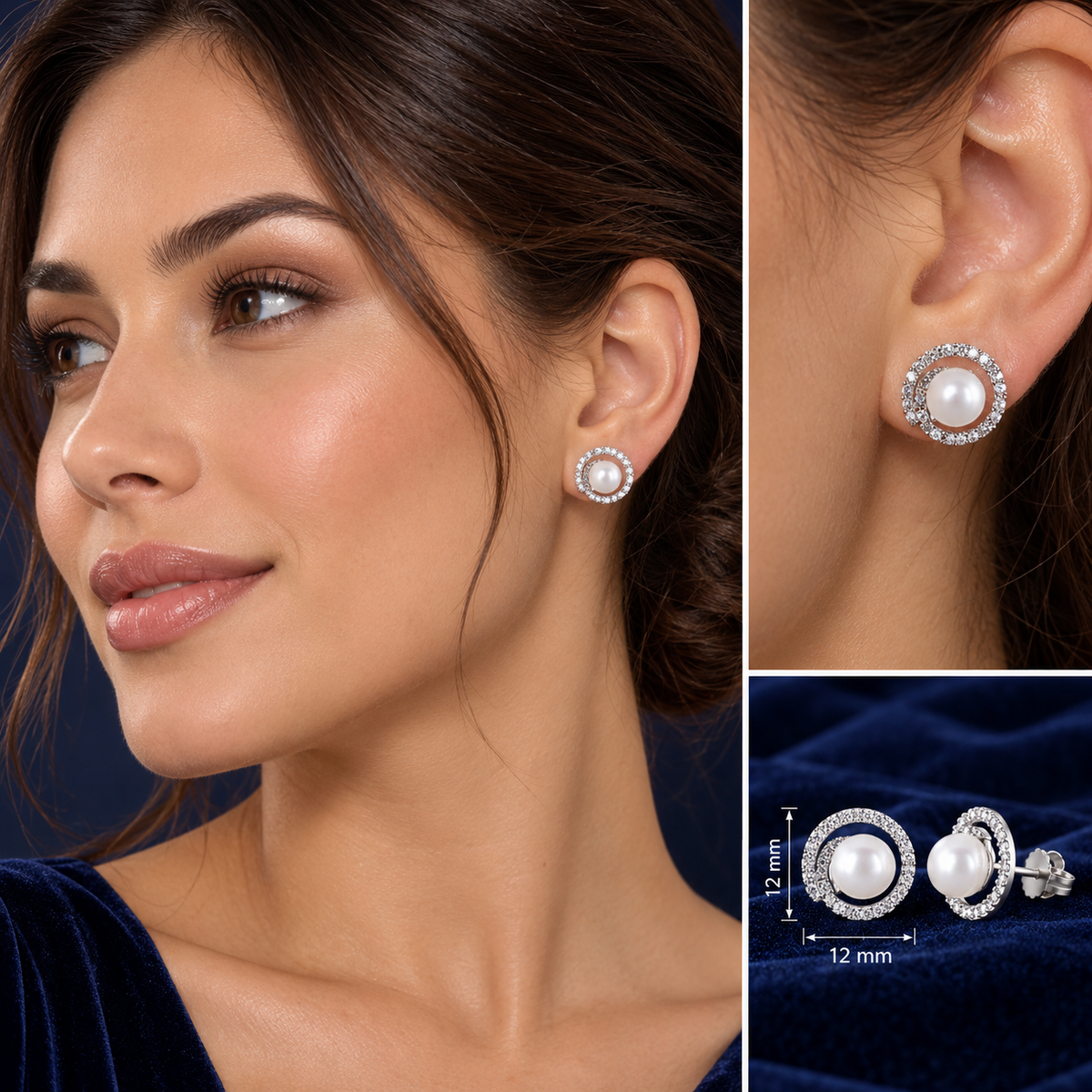 Freshwater Pearl Stud Earrings 9ct White Gold Real Mined Diamonds 12mm Wide