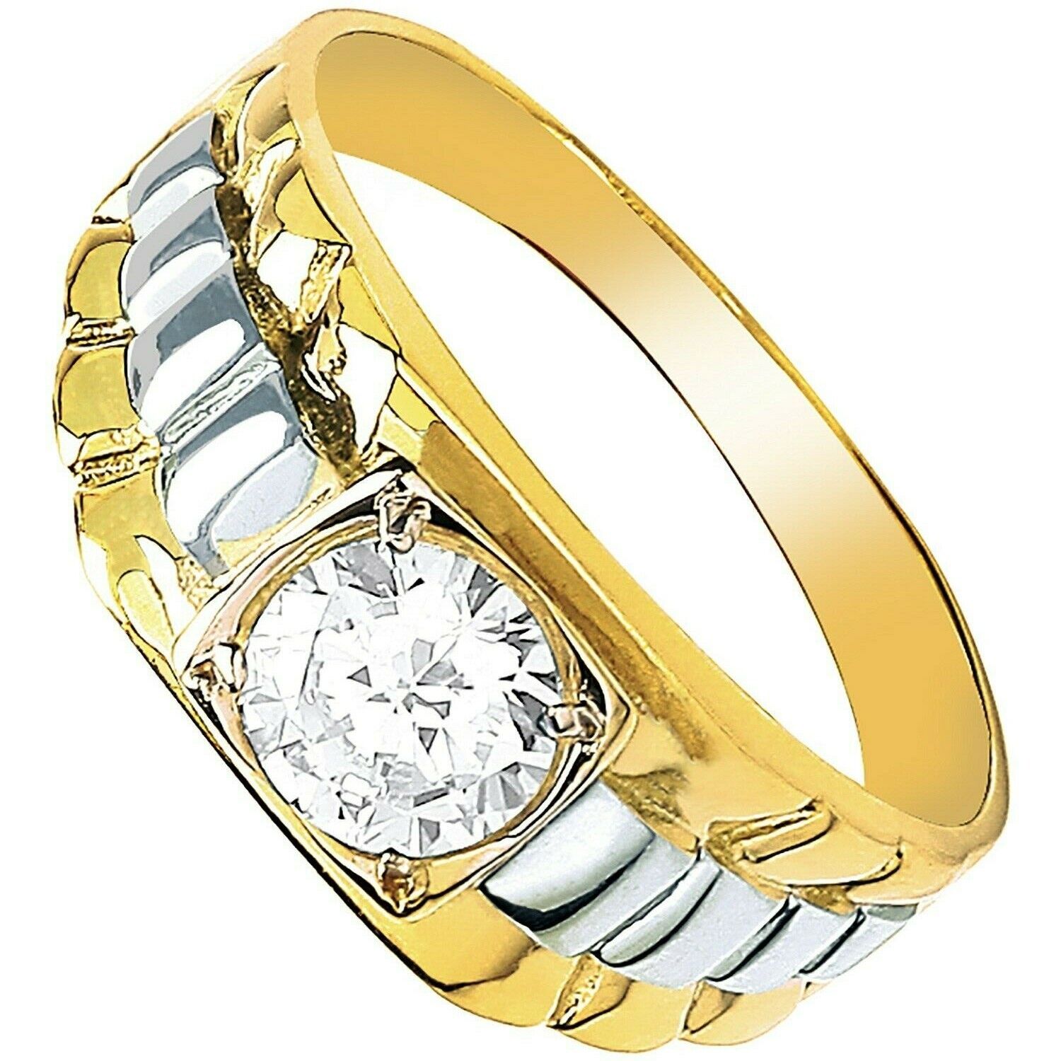 9ct Two Tone Gold Square Top Gents Ring Solitaire Signet Fully Hallmarked