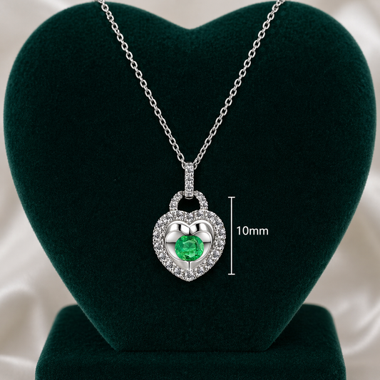 Emerald Heart Necklace With Diamond Solid White Gold 18" 46cm Length Chain