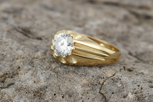 9ct Yellow Gold Gents Cubic Zirconia Ring Solitaire Fully Hallmarked