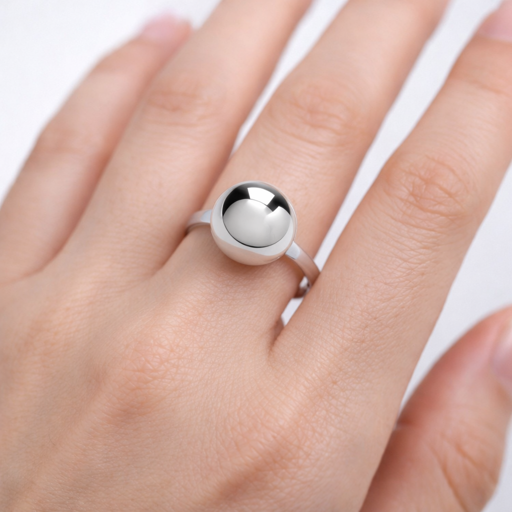 Sterling Silver 12mm Ball Ring Rhodium Finish 925 Hallmark Sizes K - S