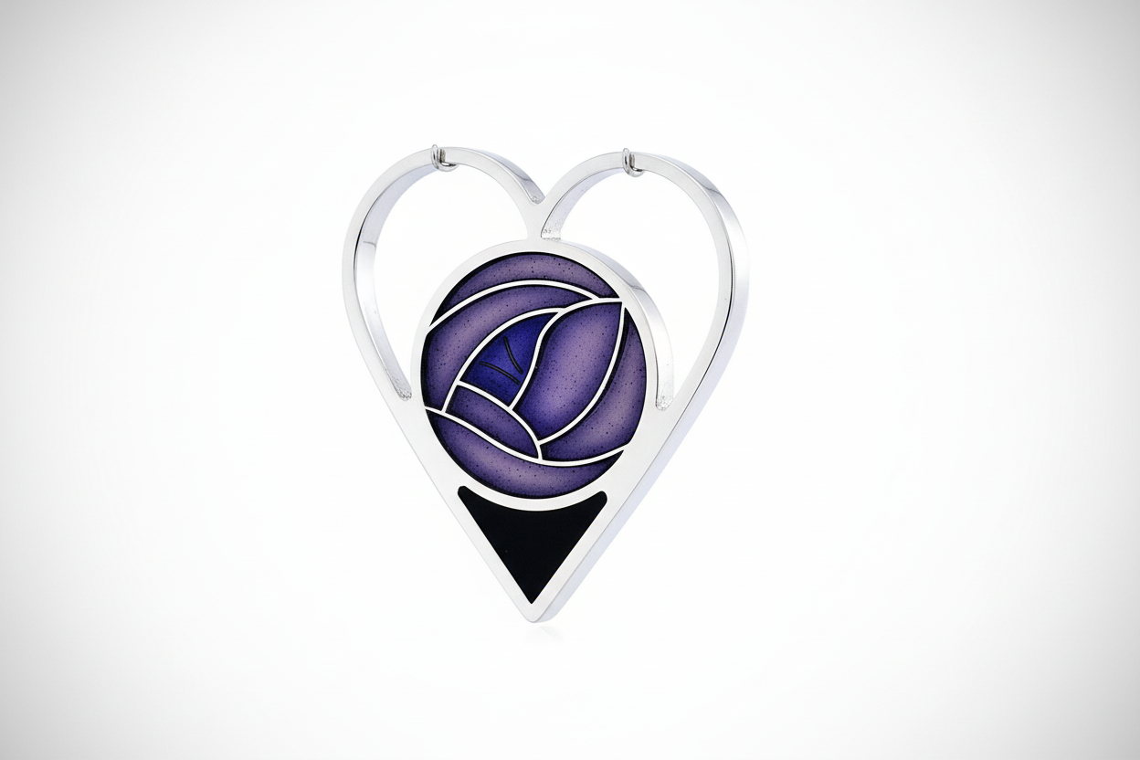 Mackintosh Purple Heart Brooch Silver Plated Brand New Gift Packaging