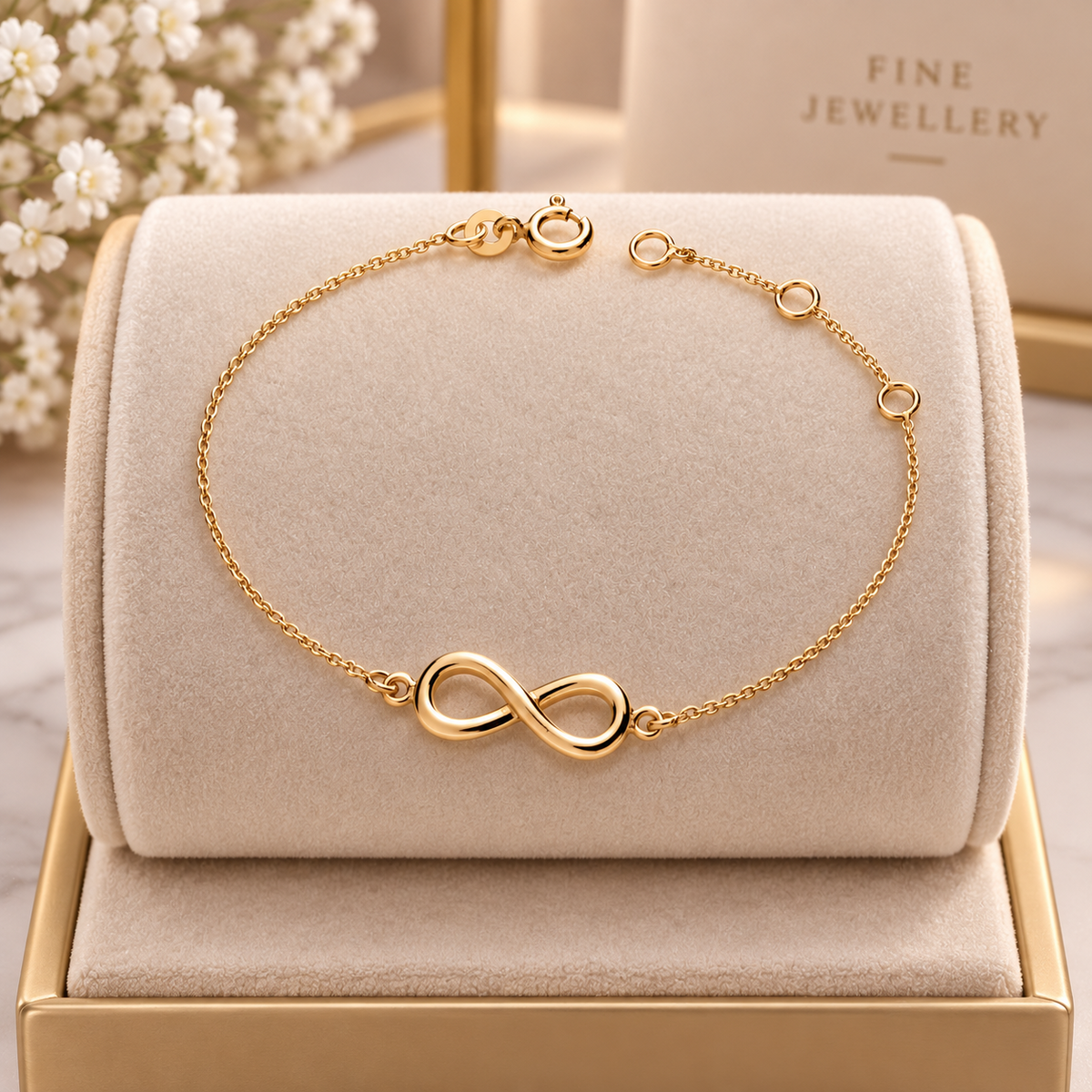 18ct Gold Infinity Knot Bracelet on Solid Silver – Elegant Romantic Gift for Her