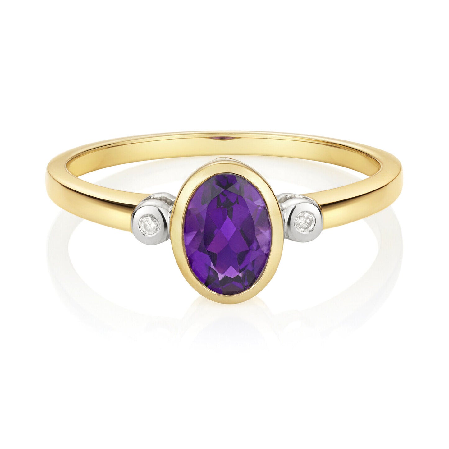 Real Amethyst and Diamond Ring 9ct Yellow Gold Oval Cut Solitaire Sizes J - Q