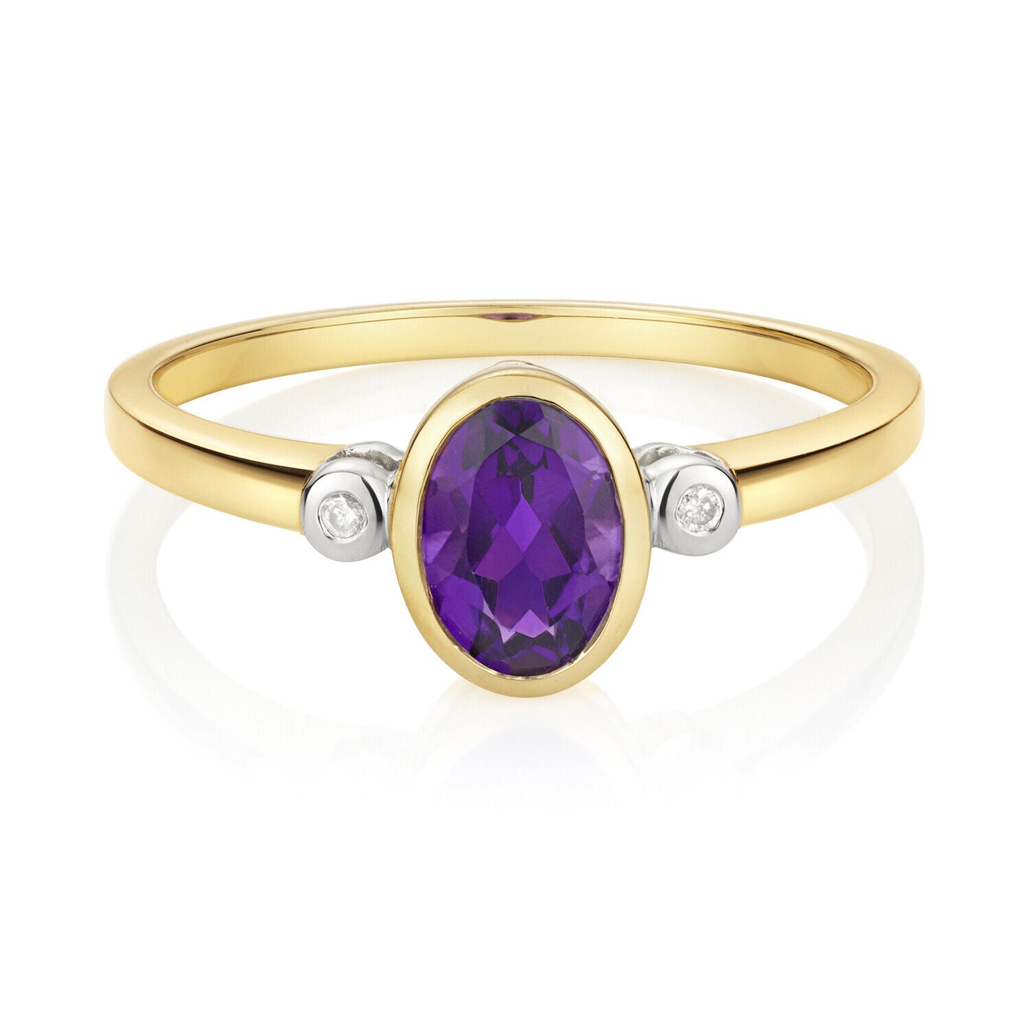 Real Amethyst and Diamond Ring 9ct Yellow Gold Oval Cut Solitaire Sizes J - Q