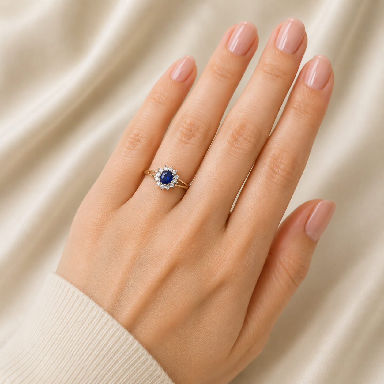 Sapphire Oval Cluster Ring Solid 9ct Yellow Gold Hallmark Sizes HIJKLMNOPQRSTUV