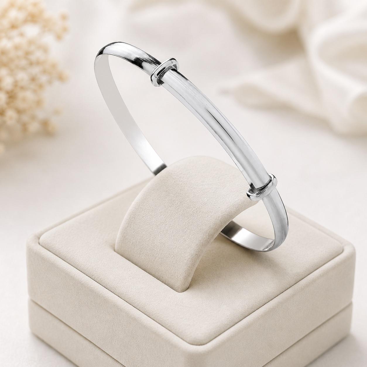 Ladies D Shape Expandable Bangle Sterling Silver 925 Hallmarked Bracelet