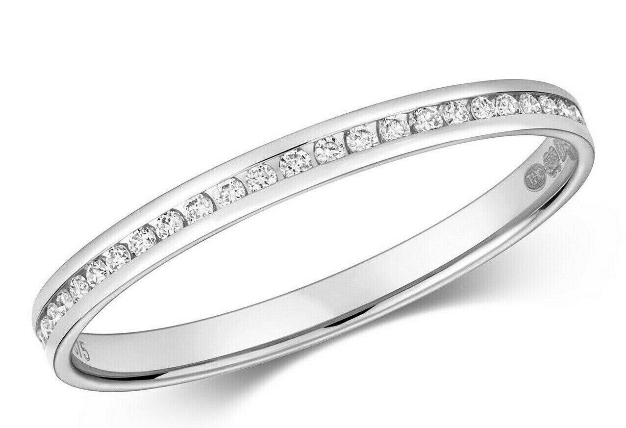 Real Diamond Eternity Ring Solid White Gold Anniversary 2mm Band Size J - Q