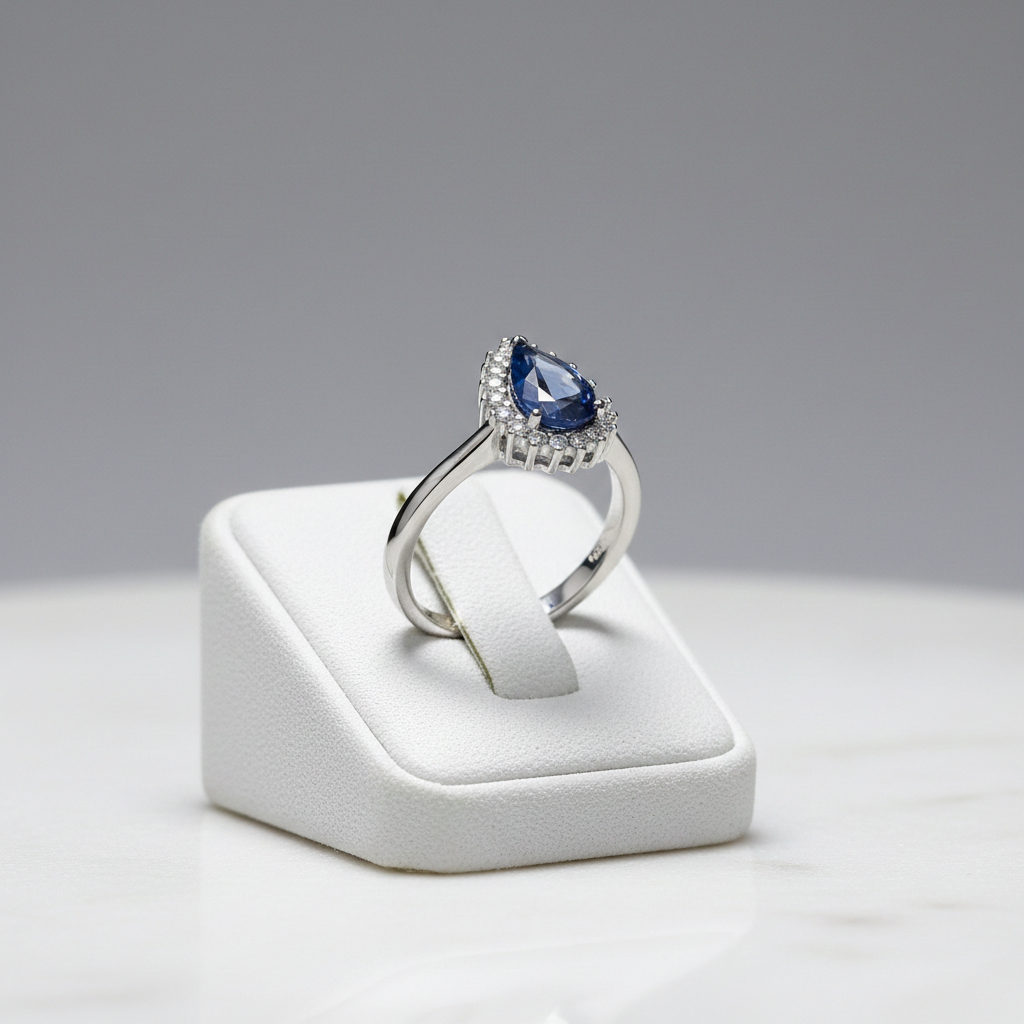 Sterling Silver Sapphire Pear Cluster Ring 925 Hallmark Engagement Size K - S