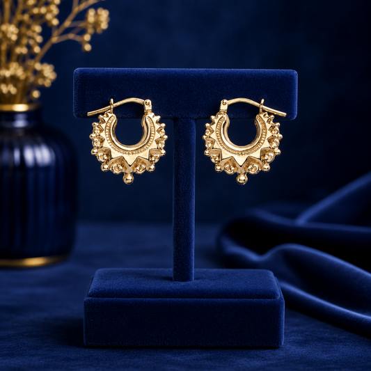 18ct Gold Creole Hoop Earrings on Sterling Silver 17mm Diameter 925 Hallmark