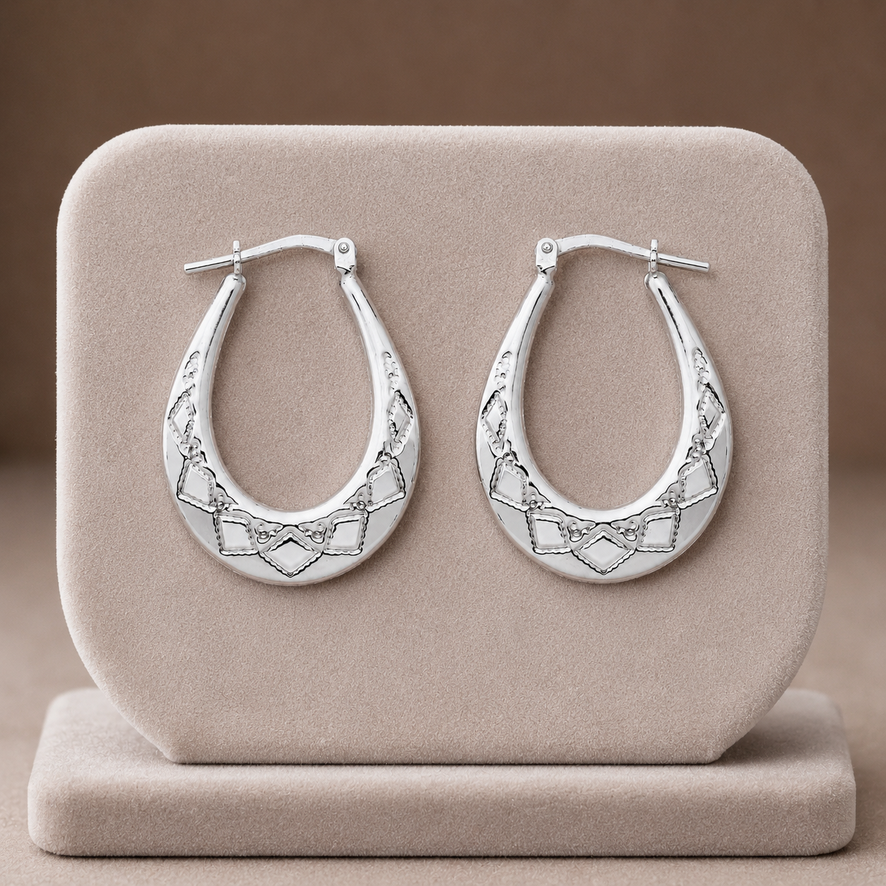 Sterling Silver Oval Creole Hoop Earrings Diamond Cut 40 x 30mm 925 Hallmark