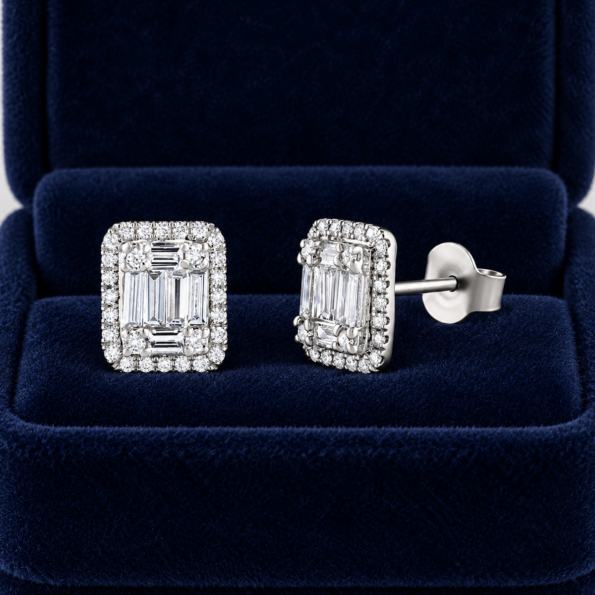 Diamond Baguette Rectangular Earrings 18ct White Gold 0.65ct Real Mined Diamonds