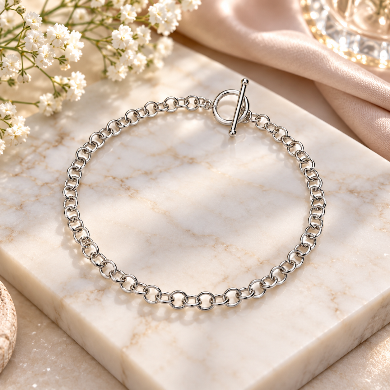 Sterling Silver Rolo Link Chain Belcher Bracelet Toggle Clasp 925 Hallmark