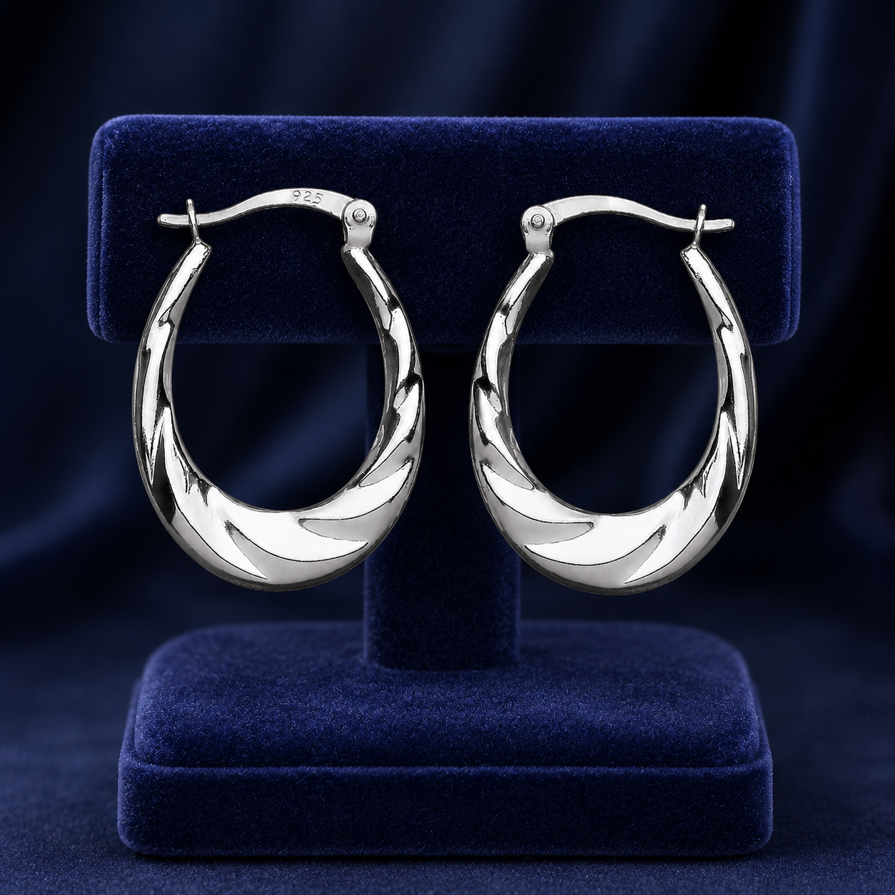 Elegant Oval Creole Hoop Earrings Sterling Silver 925