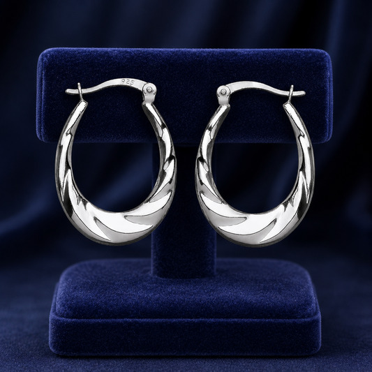 Elegant Oval Creole Hoop Earrings Sterling Silver 925
