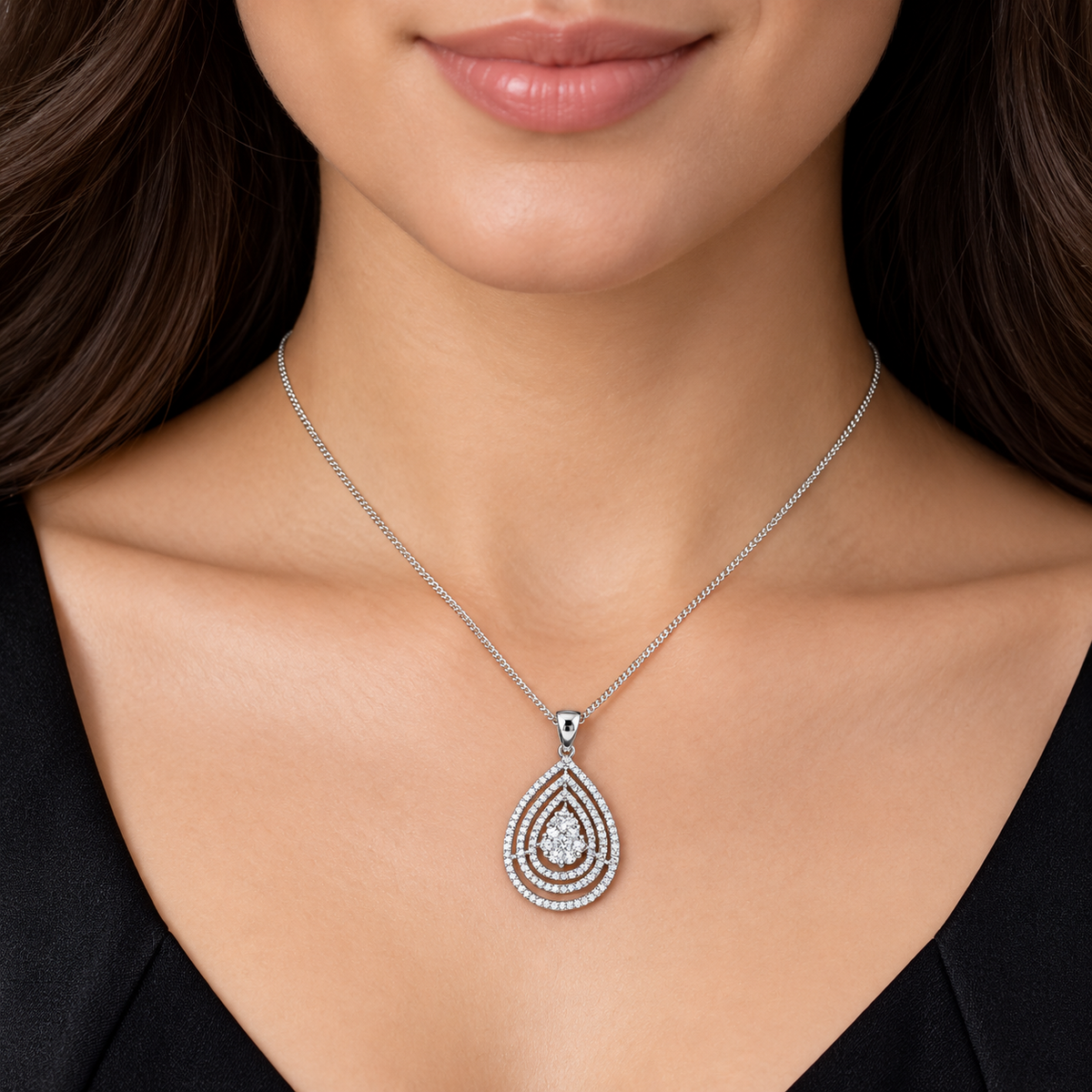 Diamond Teardrop Pear Pendant 18ct White Gold 18"/45cm Chain 0.60ctw Diamonds