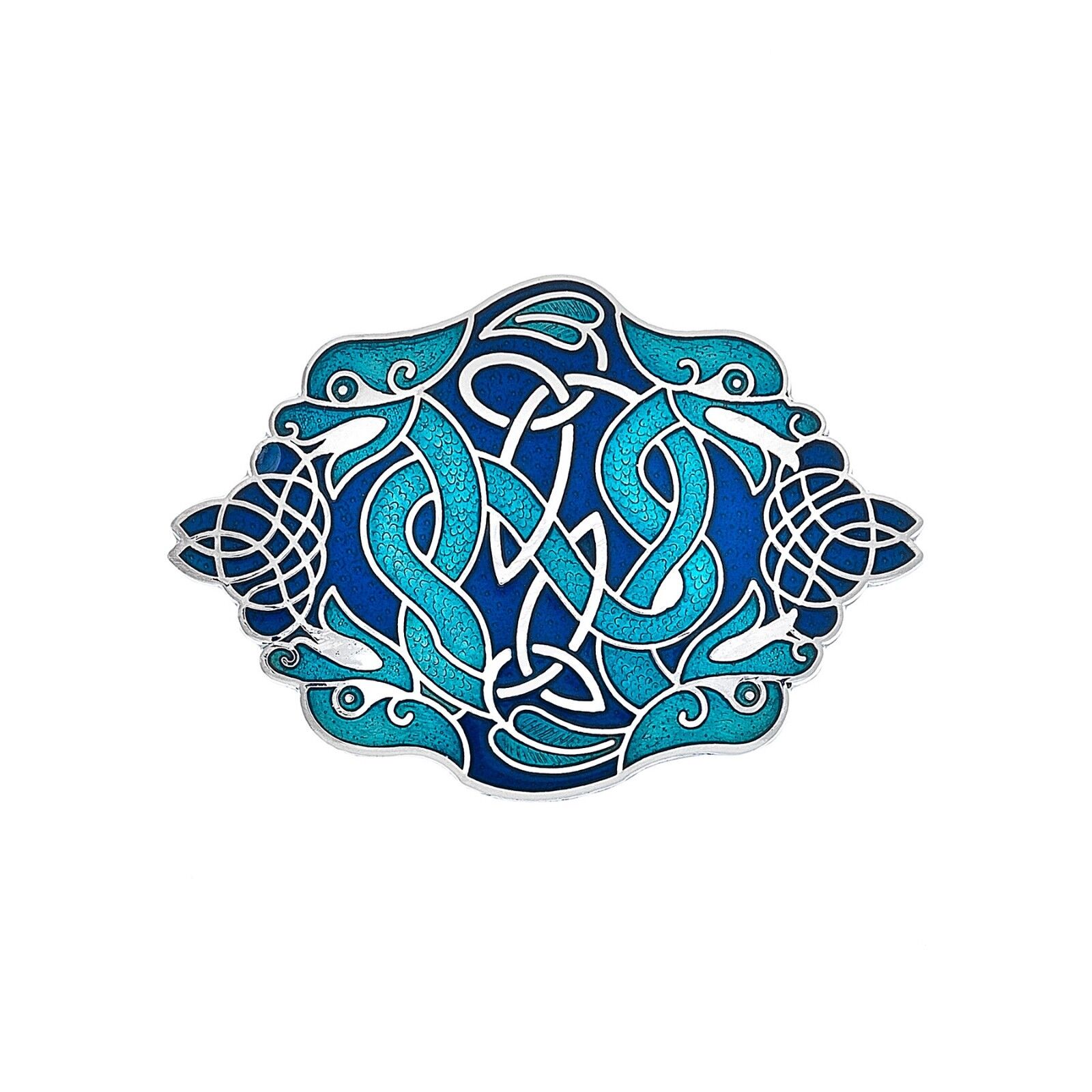 Blue Celtic Dragons Brooch Silver Plated Brand New Gift Packaging