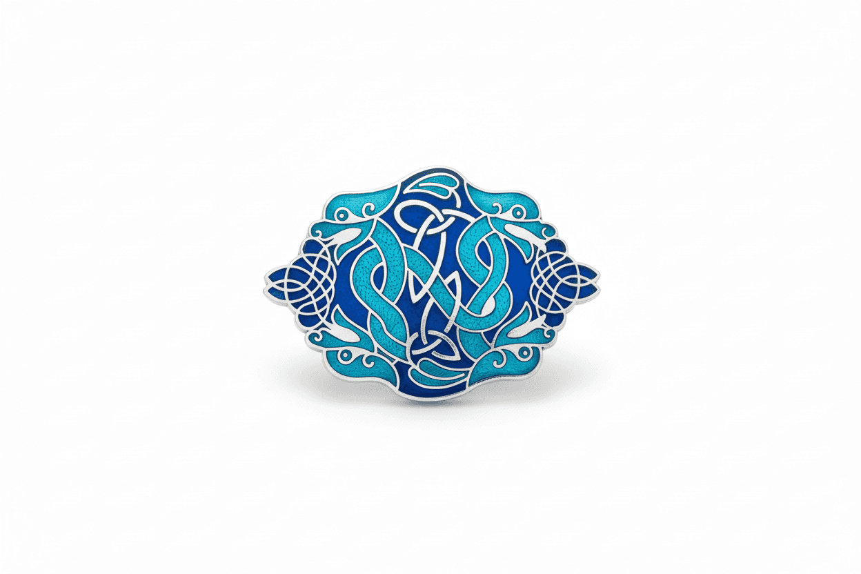 Blue Celtic Dragons Brooch Silver Plated Brand New Gift Packaging