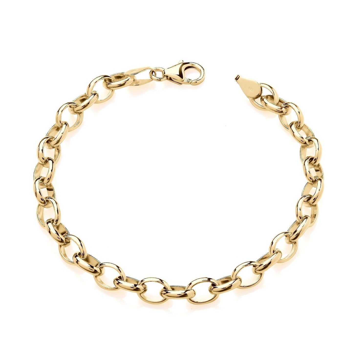 18ct Gold Oval Belcher Chain Link Bracelet on Sterling Silver Lobster Clasp 925