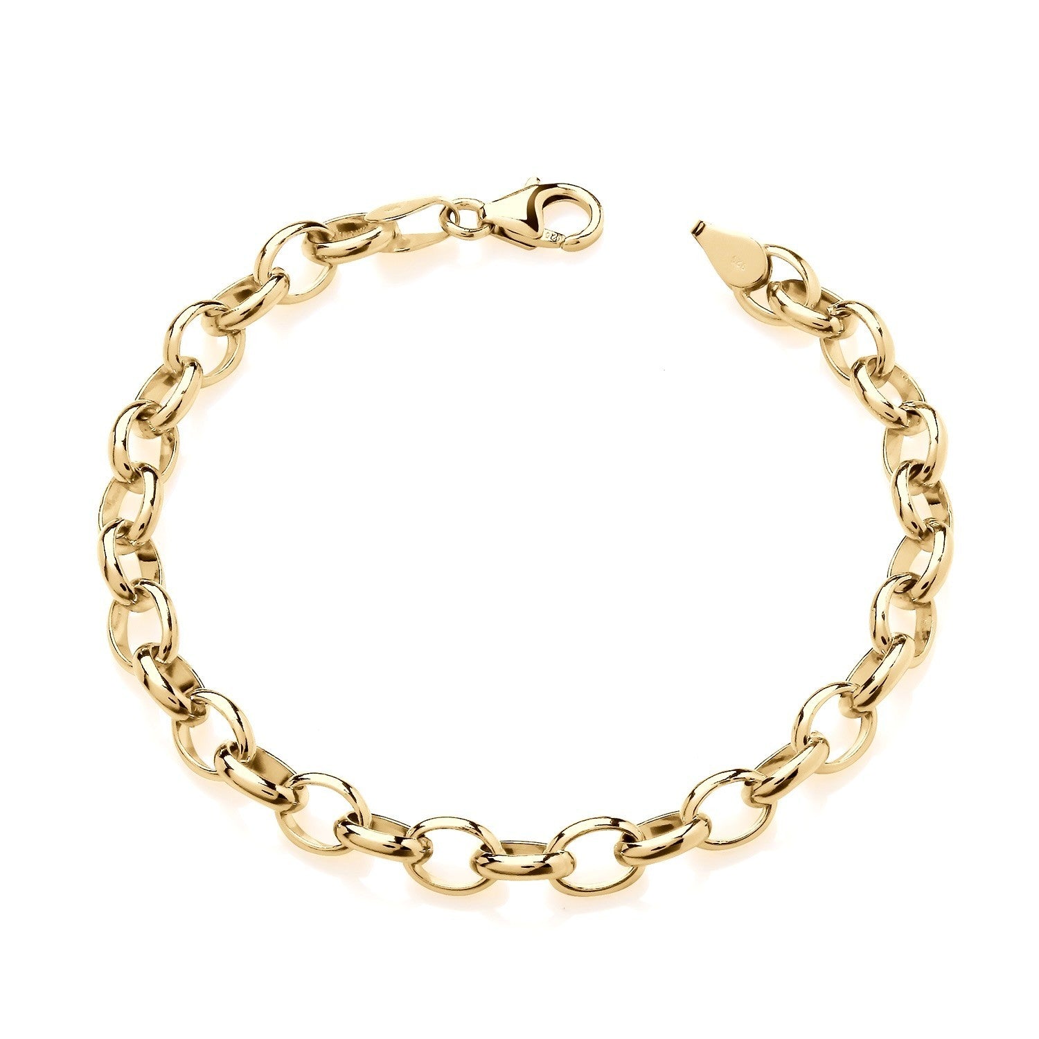 18ct Gold Oval Belcher Chain Link Bracelet on Sterling Silver Lobster Clasp 925