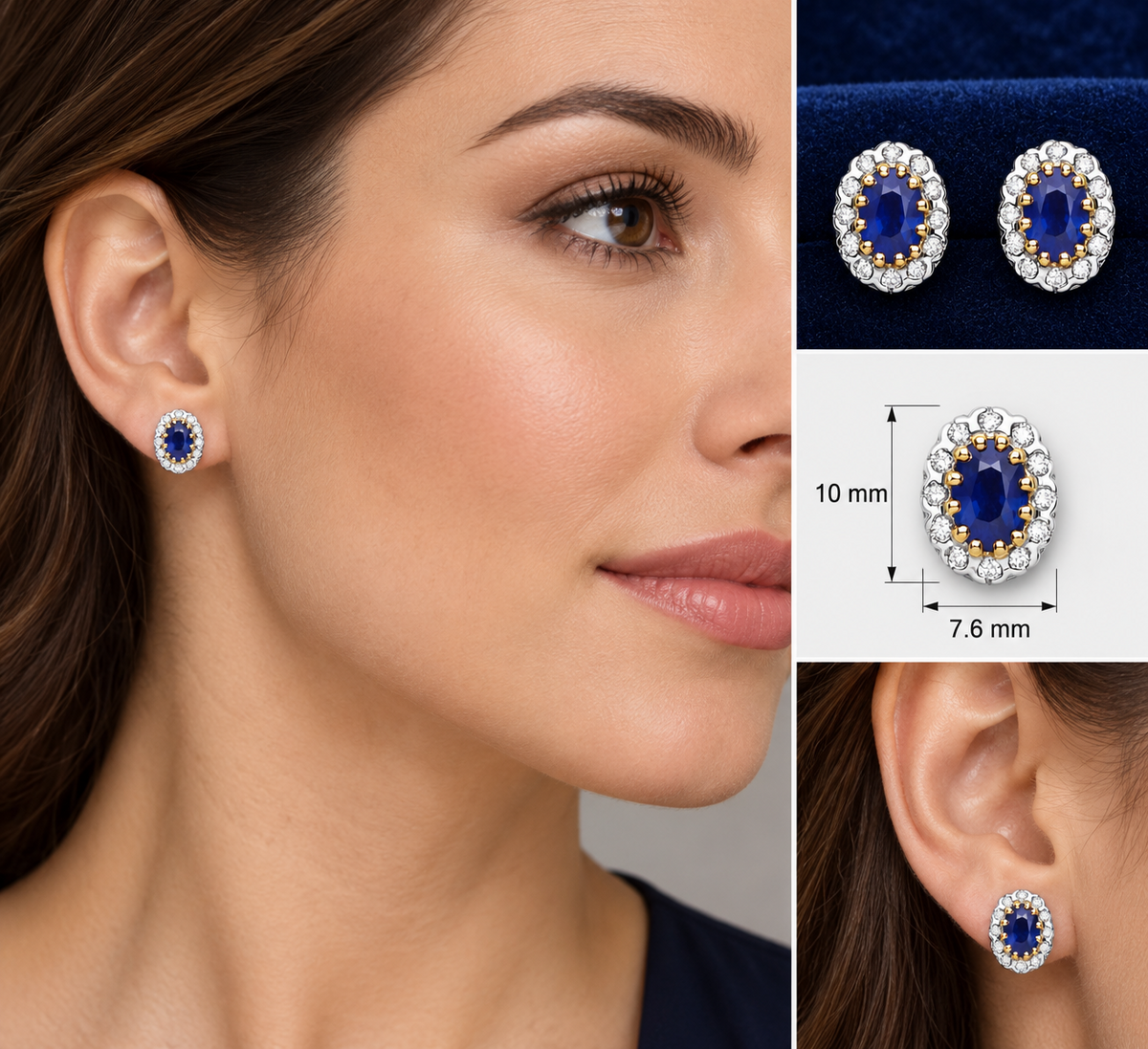 Sapphire and Diamond Earrings 9ct Yellow Gold Oval Studs Real Mined Stones