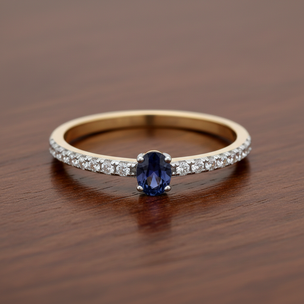 18ct Gold Sapphire Oval Solitaire Ring on Sterling Silver 925 Hallmark Size K-S