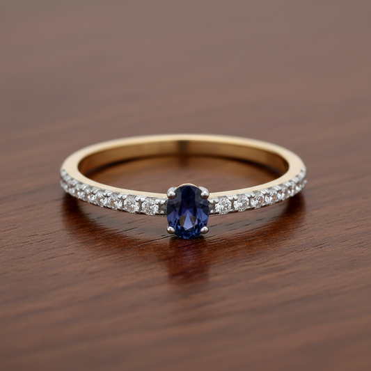 18ct Gold Sapphire Oval Solitaire Ring on Sterling Silver 925 Hallmark Size K-S