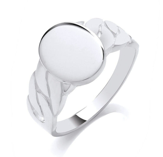 Sterling Silver Gents Signet Ring With Plaited Shoulders 925 Hallmark