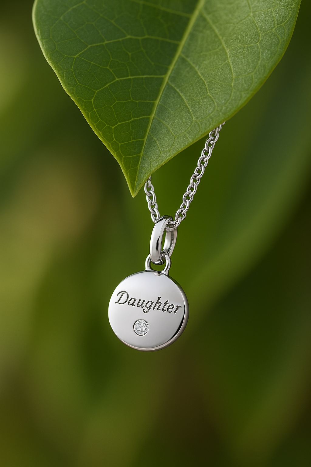 Natural Diamond Daughter Necklace Solid Sterling Silver 16-18" Length