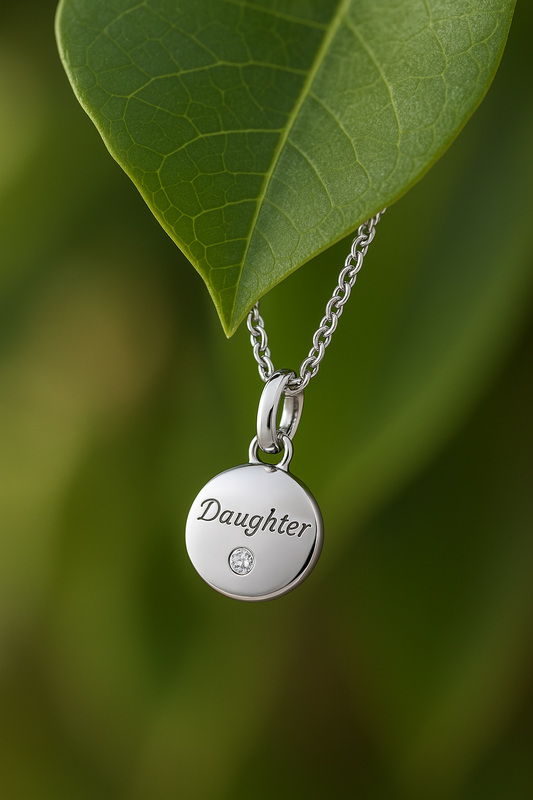 Natural Diamond Daughter Necklace Solid Sterling Silver 16-18" Length