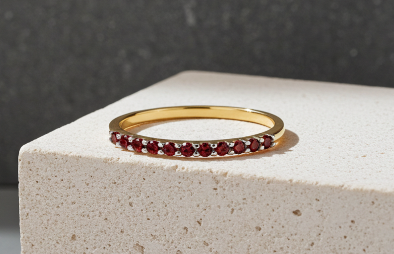18ct Gold Ruby Eternity Ring on Solid Sterling Silver 925 Hallmarked