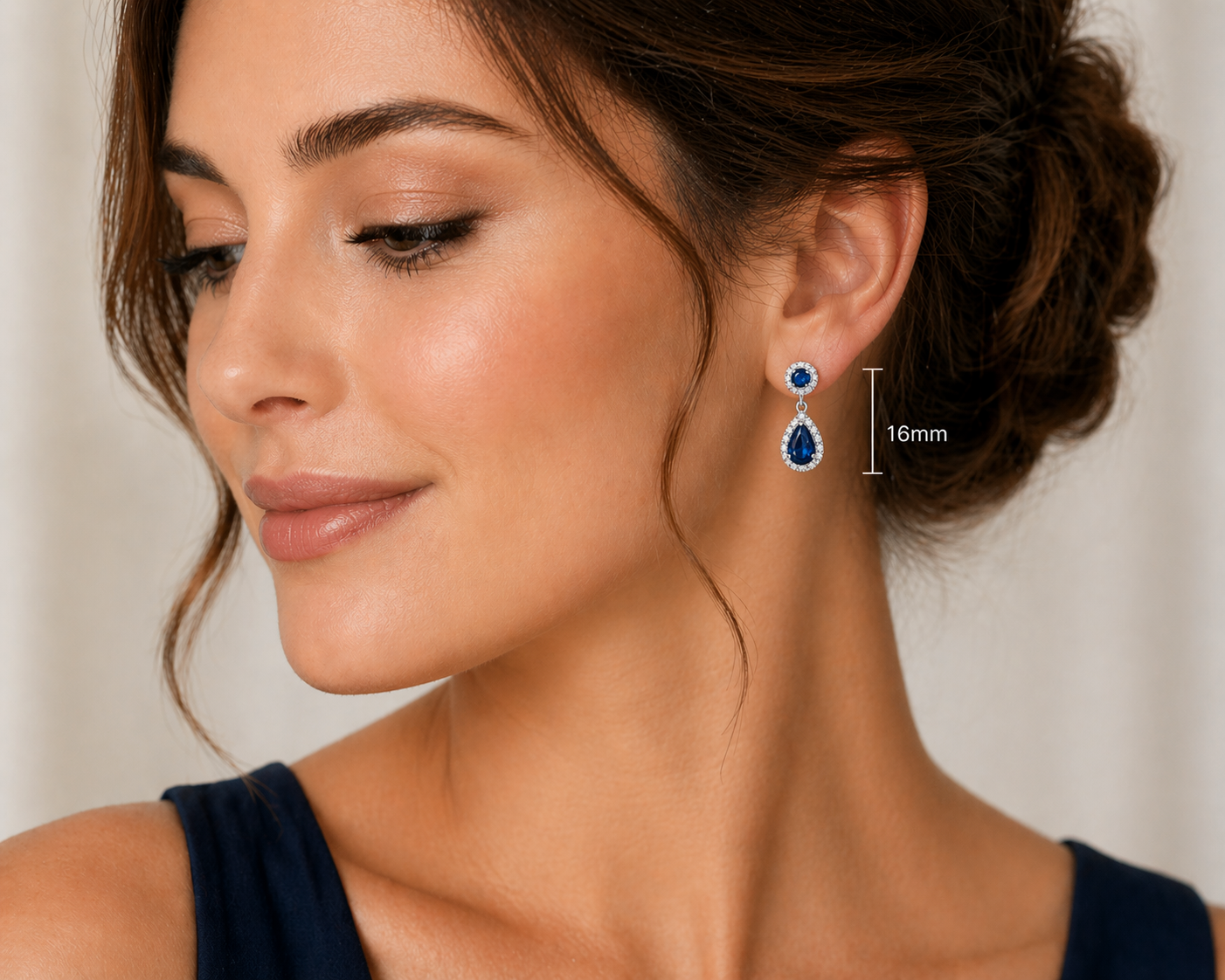 Natural Sapphire and Diamond Teardrop Earrings Solid 9ct White Gold Hallmarked
