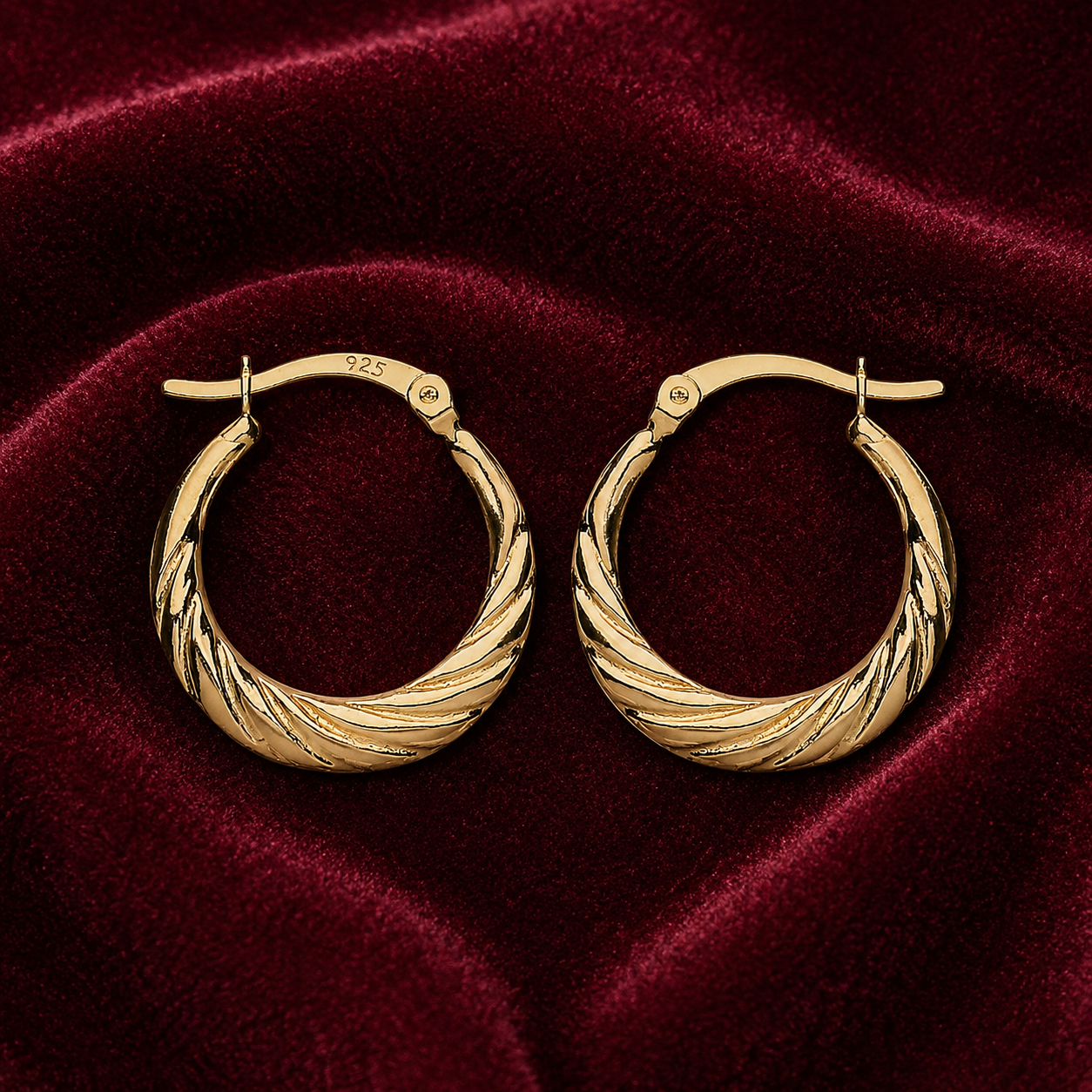 18ct Gold Creole Hoop Earrings on Sterling Silver 925 Hallmark 20mm Diameter