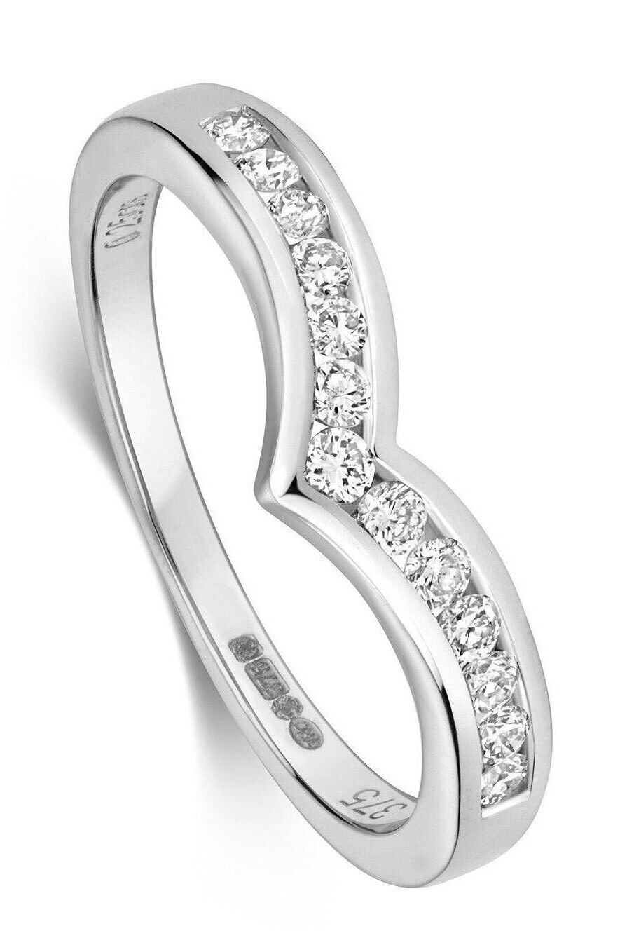 Real Diamond Wishbone Ring 9ct White Gold 0.25ctw Eternity Anniversary Band