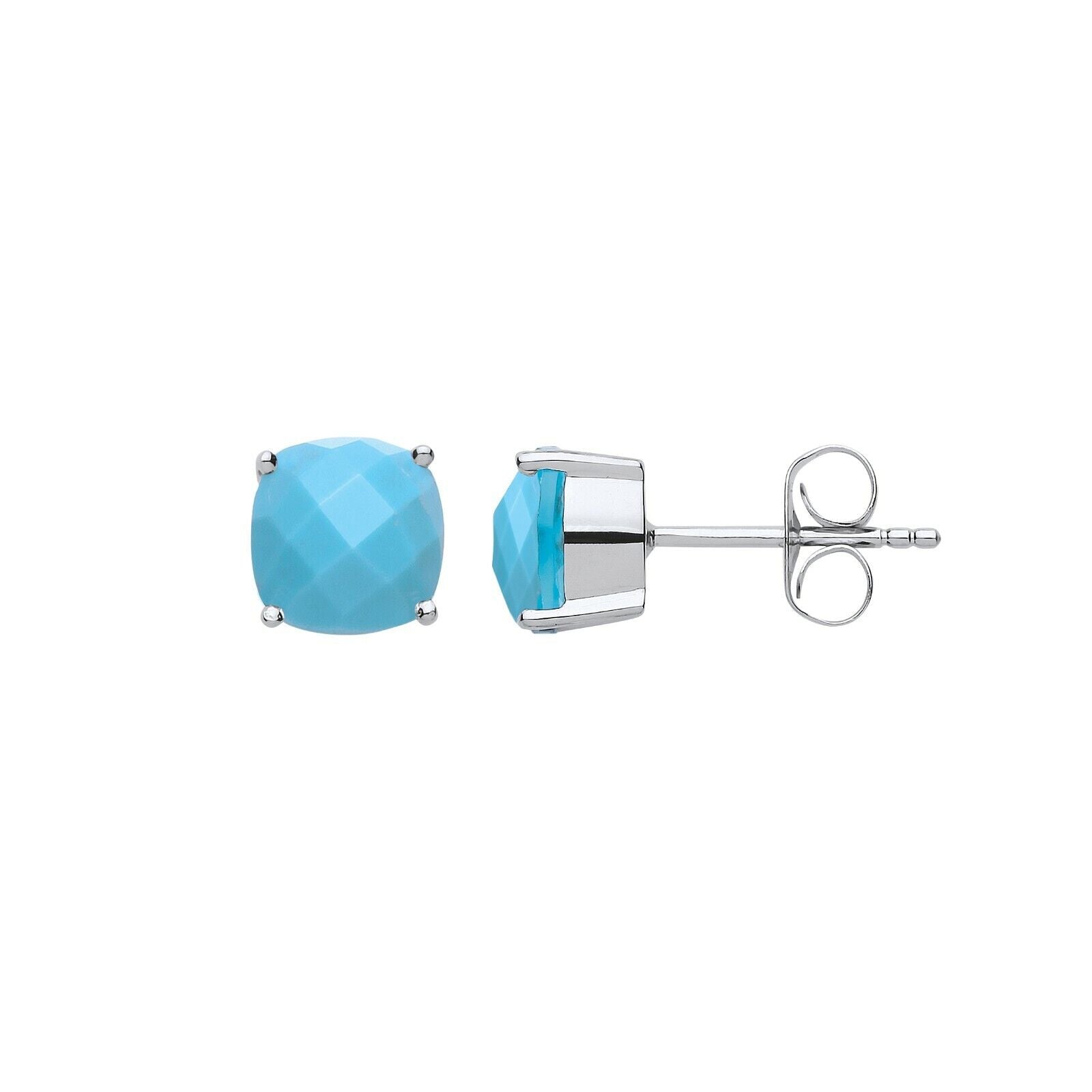 Turquoise Cushion Solitaire Earrings Sterling Silver Rhodium Plate 925 Hallmark