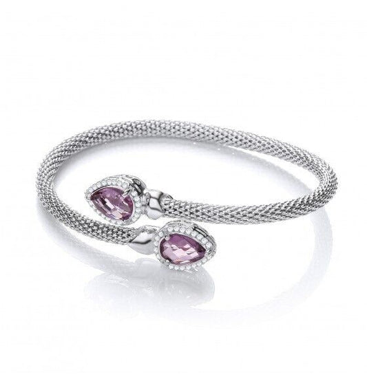 Cross Over Bangle with Amethyst 925 Sterling Silver Luxury Packaging
