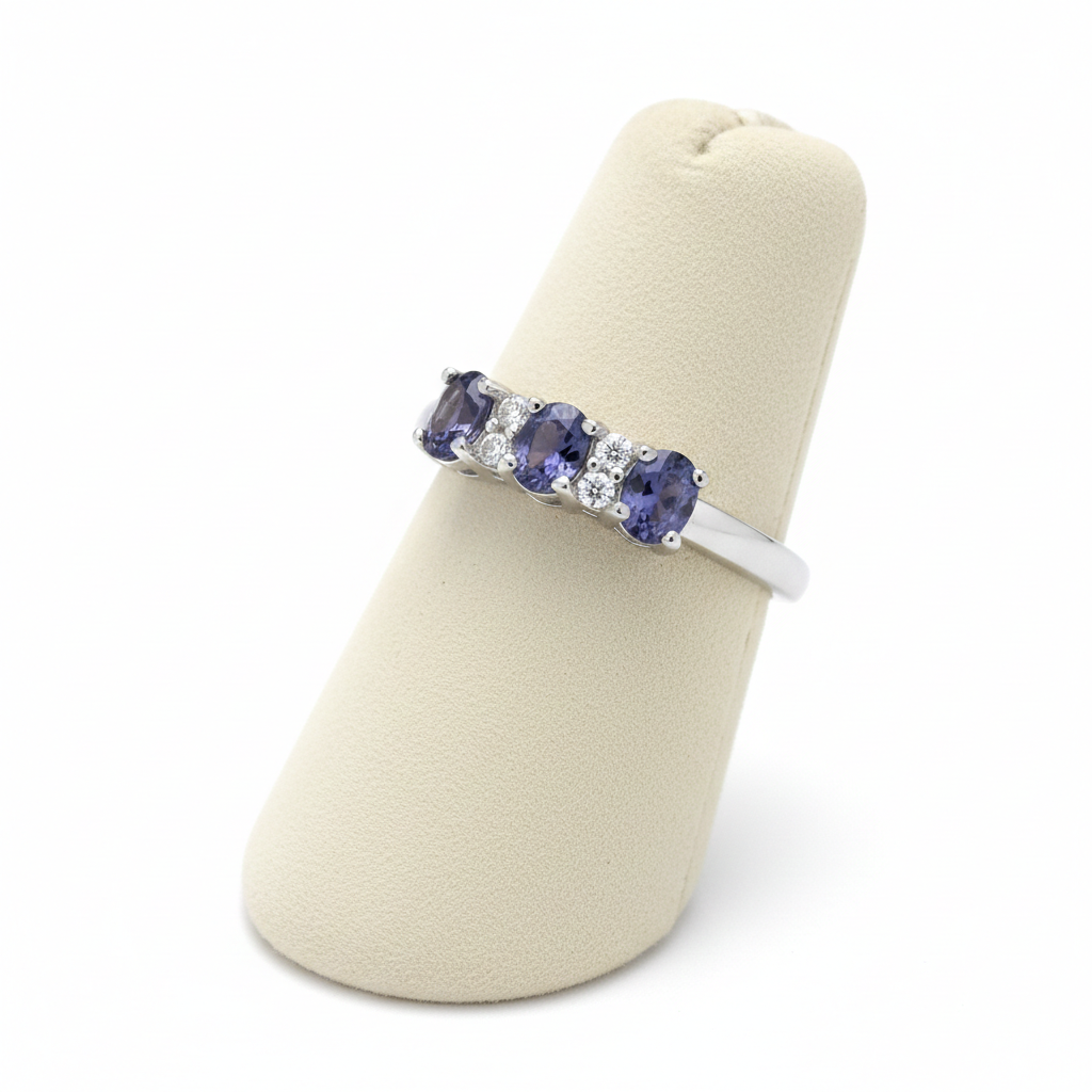 Tanzanite Three Stone Trilogy Ring Solid Sterling Silver 925Hallmark Size K-S