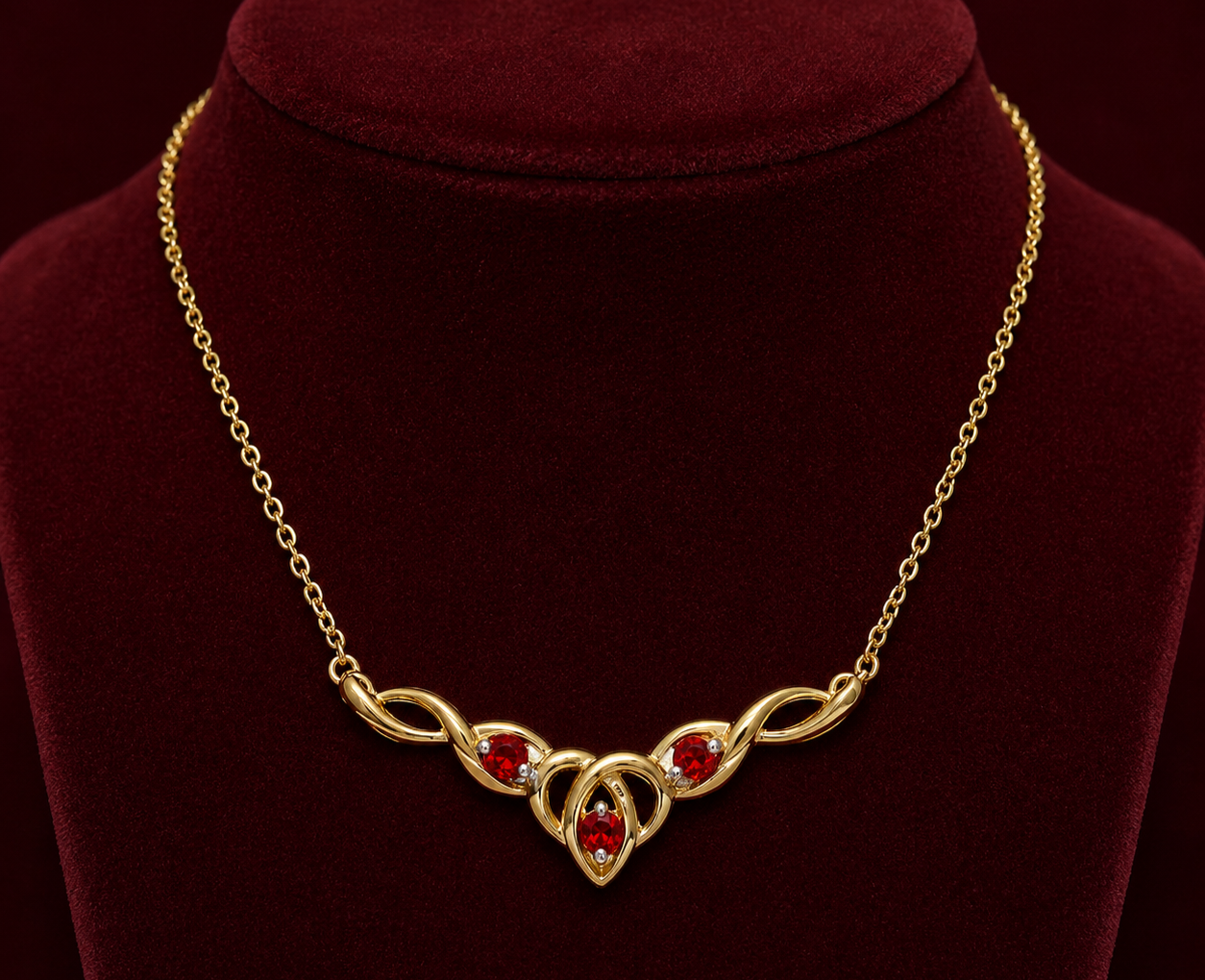 Natural Ruby Necklace With Diamond Yellow Gold 16.5" 42cm Length Chain