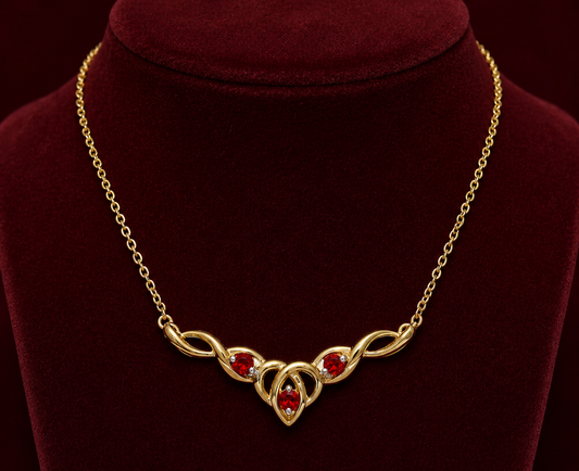 Natural Ruby Necklace With Diamond Yellow Gold 16.5" 42cm Length Chain