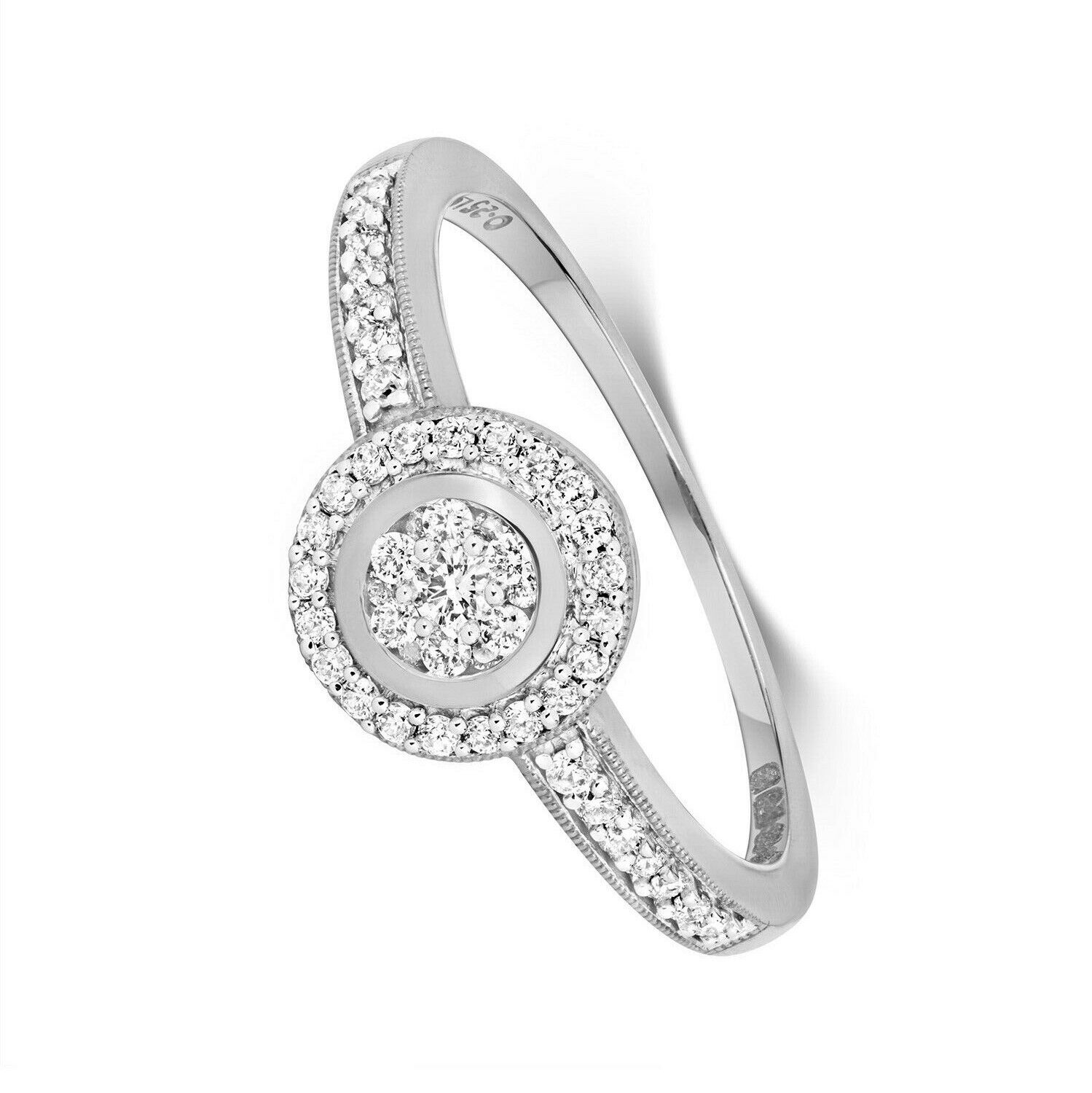 Real Diamond Ring Halo Cluster Engagement 9ct White Gold 0.25ctw Size J - Q